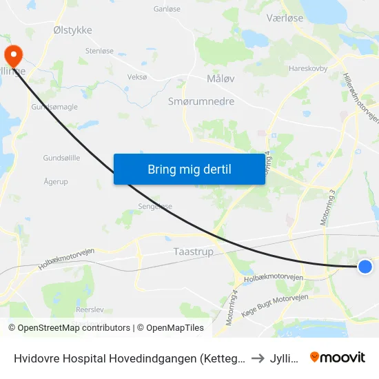 Hvidovre Hospital Hovedindgangen (Kettegård Allé) to Jyllinge map
