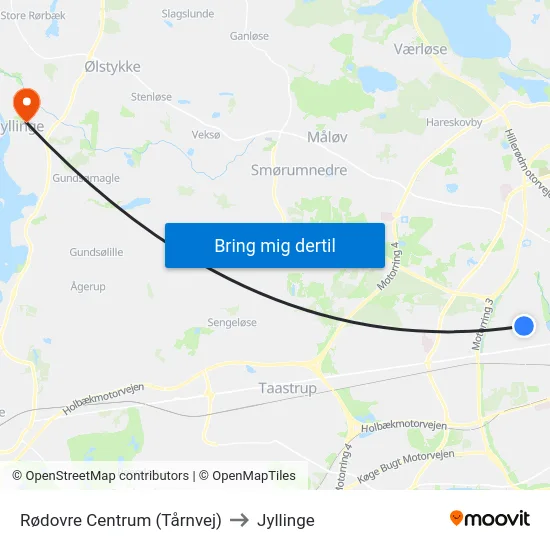Rødovre Centrum (Tårnvej) to Jyllinge map