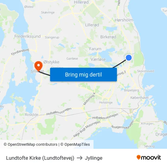 Lundtofte Kirke (Lundtoftevej) to Jyllinge map