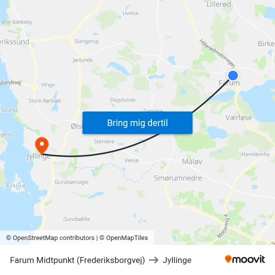 Farum Midtpunkt (Frederiksborgvej) to Jyllinge map