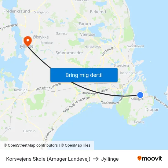 Korsvejens Skole (Amager Landevej) to Jyllinge map