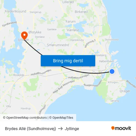Brydes Allé (Sundholmsvej) to Jyllinge map