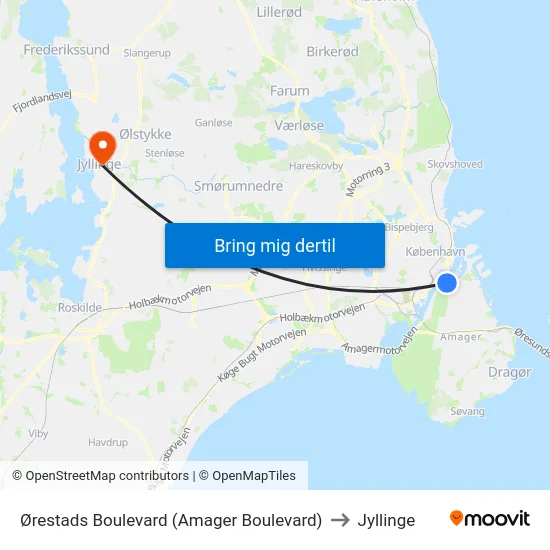 Ørestads Boulevard (Amager Boulevard) to Jyllinge map