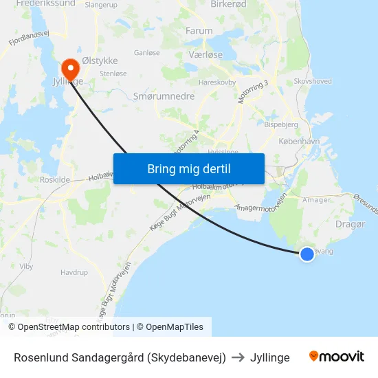 Rosenlund Sandagergård (Skydebanevej) to Jyllinge map