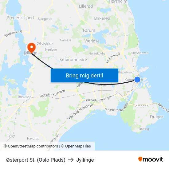 Østerport St. (Oslo Plads) to Jyllinge map