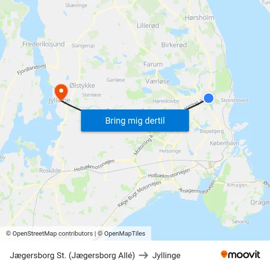 Jægersborg St. (Jægersborg Allé) to Jyllinge map