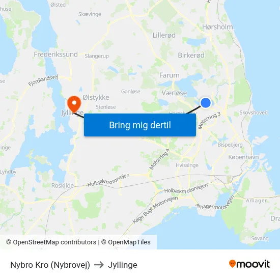 Nybro Kro (Nybrovej) to Jyllinge map