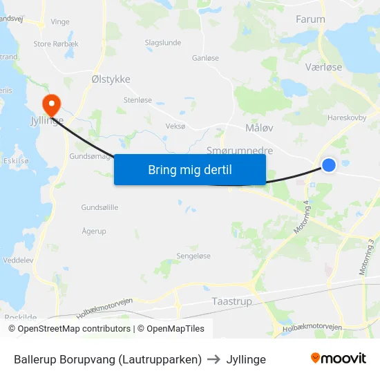 Ballerup Borupvang (Lautrupparken) to Jyllinge map