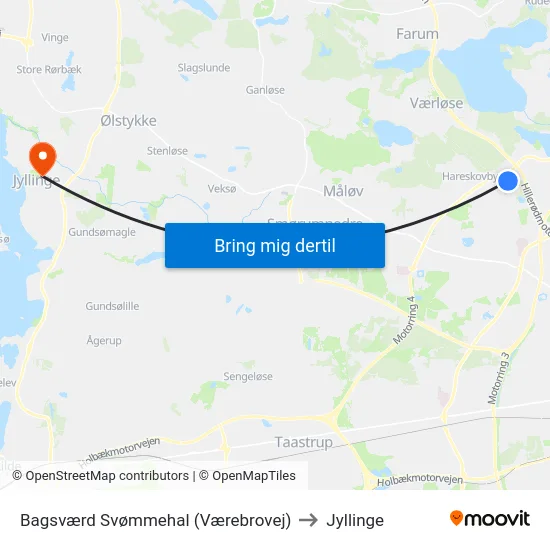 Bagsværd Svømmehal (Værebrovej) to Jyllinge map