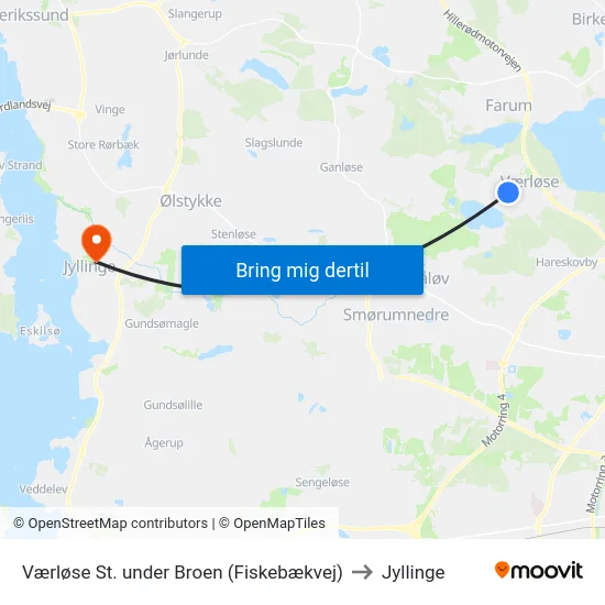 Værløse St. under Broen (Fiskebækvej) to Jyllinge map