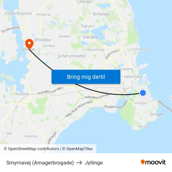 Smyrnavej (Amagerbrogade) to Jyllinge map