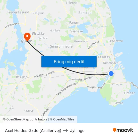 Axel Heides Gade (Artillerivej) to Jyllinge map