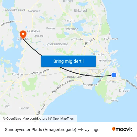 Sundbyvester Plads (Amagerbrogade) to Jyllinge map