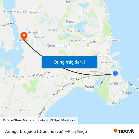 Amagerbrogade (Øresundsvej) to Jyllinge map