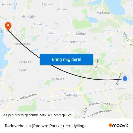 Rødovrehallen (Rødovre Parkvej) to Jyllinge map