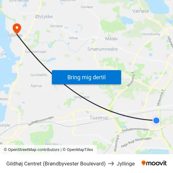 Gildhøj Centret (Brøndbyvester Boulevard) to Jyllinge map