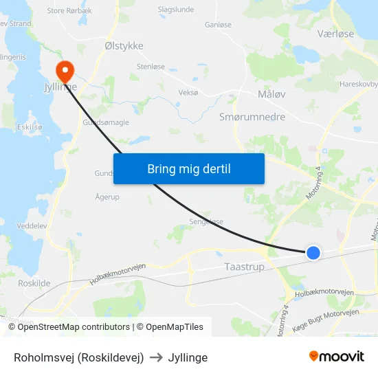Roholmsvej (Roskildevej) to Jyllinge map