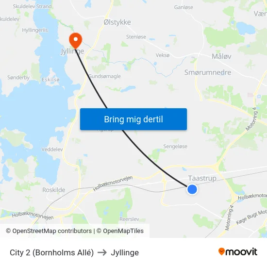 City 2 (Bornholms Allé) to Jyllinge map