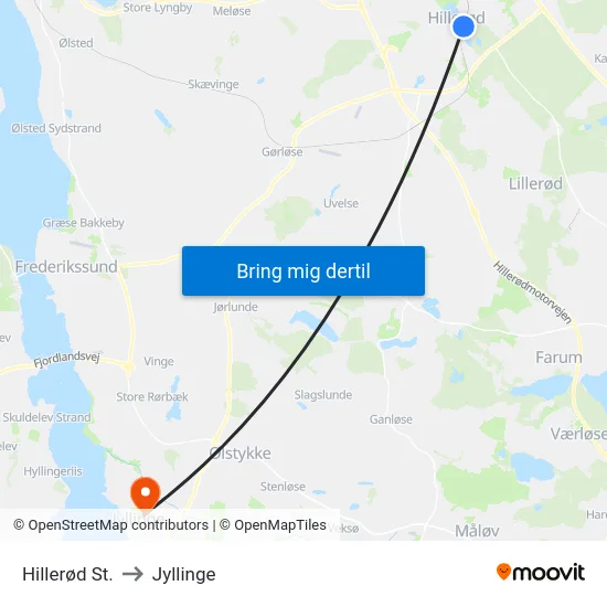 Hillerød St. to Jyllinge map