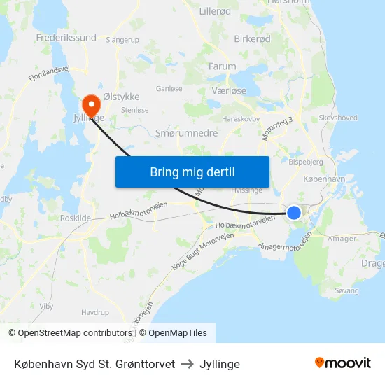 København Syd St. Grønttorvet to Jyllinge map