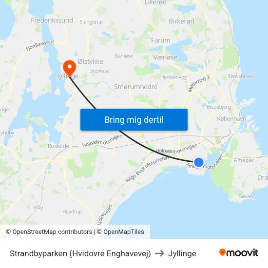 Strandbyparken (Hvidovre Enghavevej) to Jyllinge map