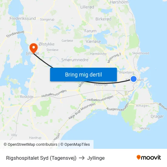 Rigshospitalet Syd (Tagensvej) to Jyllinge map
