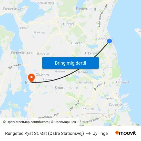 Rungsted Kyst St. Øst (Østre Stationsvej) to Jyllinge map