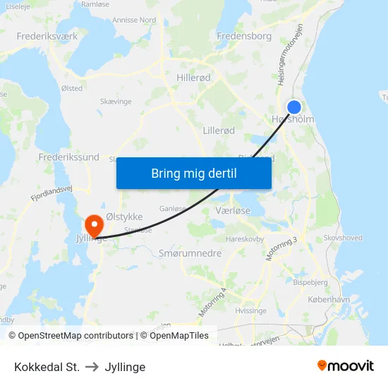 Kokkedal St. to Jyllinge map