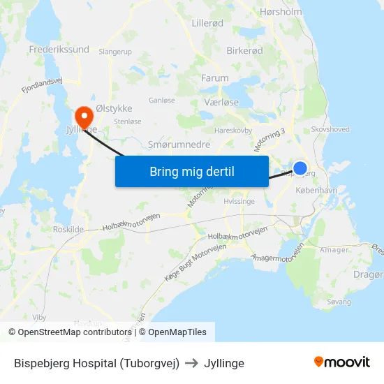 Bispebjerg Hospital (Tuborgvej) to Jyllinge map