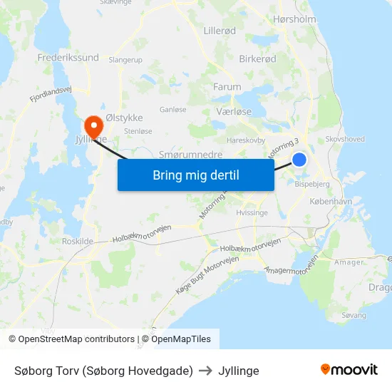 Søborg Torv (Søborg Hovedgade) to Jyllinge map