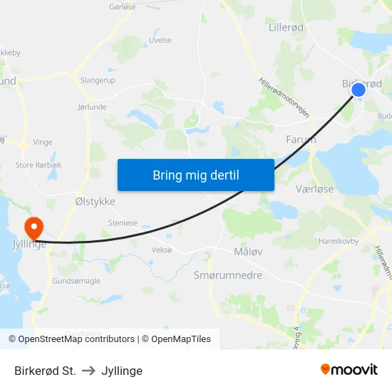 Birkerød St. to Jyllinge map