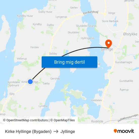Kirke Hyllinge (Bygaden) to Jyllinge map
