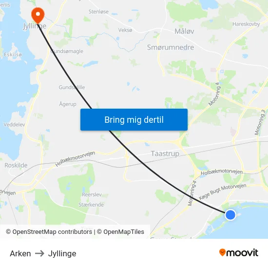 Arken to Jyllinge map