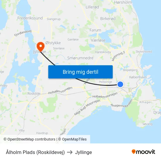 Ålholm Plads (Roskildevej) to Jyllinge map