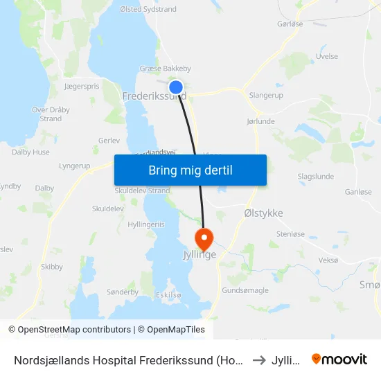 Nordsjællands Hospital Frederikssund (Hospitalvej) to Jyllinge map