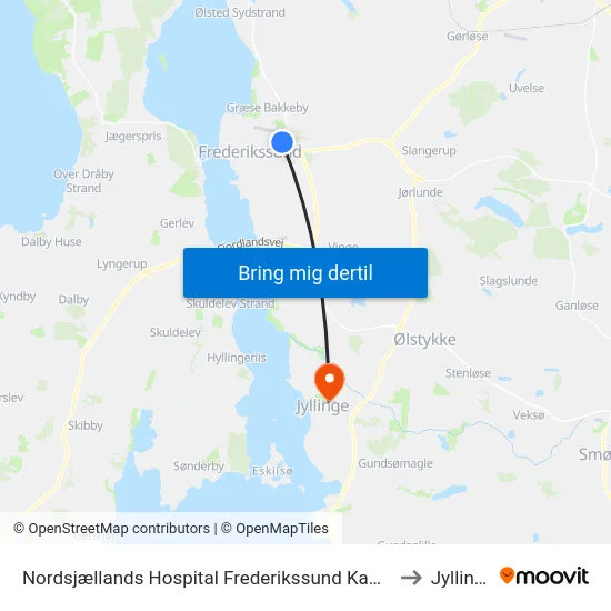 Nordsjællands Hospital Frederikssund Kapellet to Jyllinge map