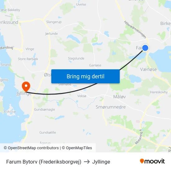 Farum Bytorv (Frederiksborgvej) to Jyllinge map