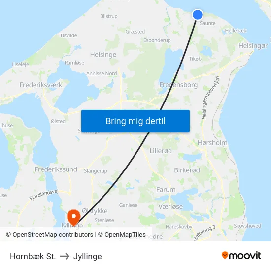 Hornbæk St. to Jyllinge map