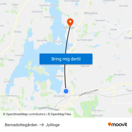 Bernadottegården to Jyllinge map