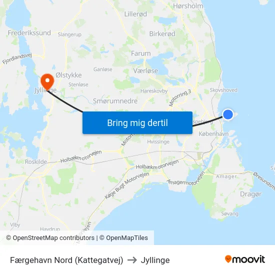 Færgehavn Nord (Kattegatvej) to Jyllinge map