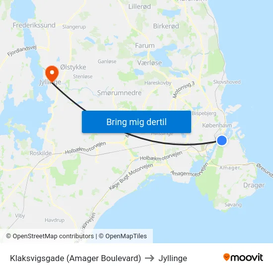 Klaksvigsgade (Amager Boulevard) to Jyllinge map
