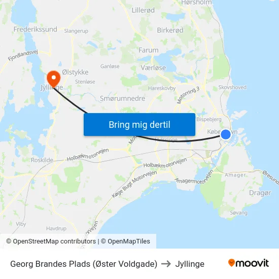 Georg Brandes Plads (Øster Voldgade) to Jyllinge map