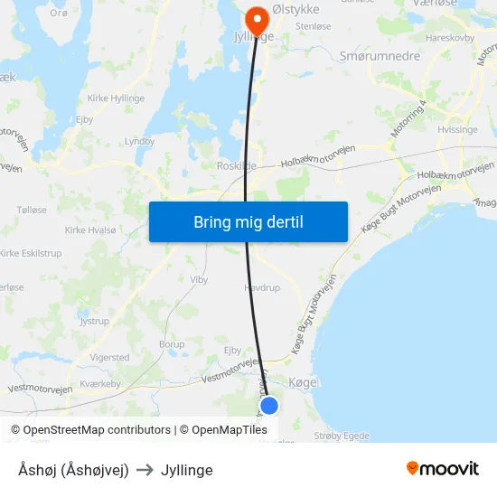Åshøj (Åshøjvej) to Jyllinge map