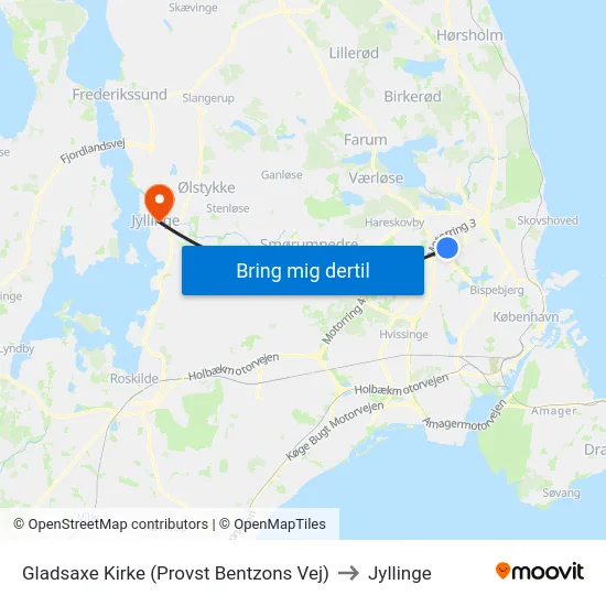 Gladsaxe Kirke (Provst Bentzons Vej) to Jyllinge map