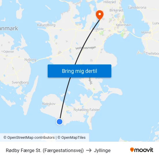 Rødby Færge St. (Færgestationsvej) to Jyllinge map