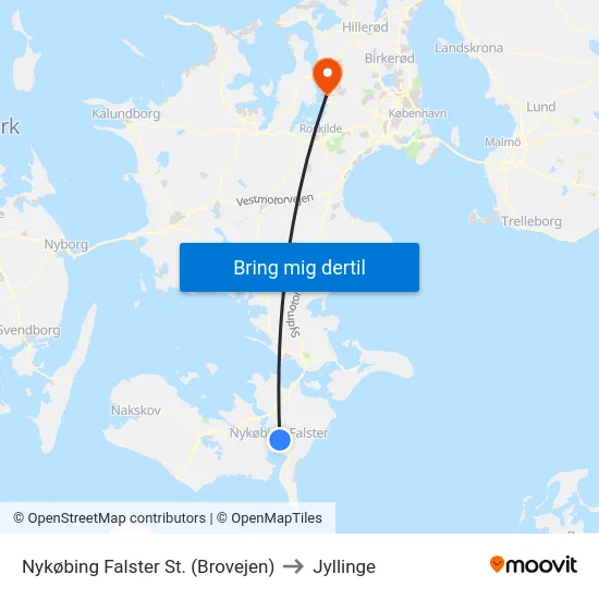 Nykøbing Falster St. (Brovejen) to Jyllinge map