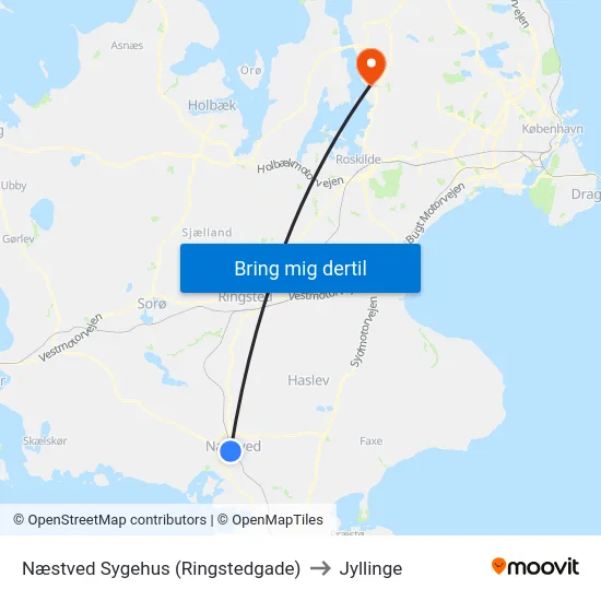 Næstved Sygehus (Ringstedgade) to Jyllinge map