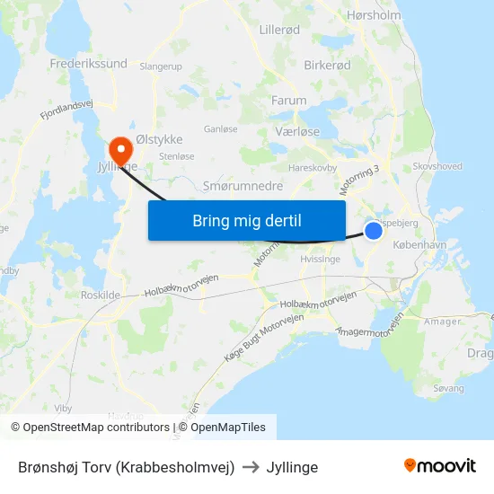 Brønshøj Torv (Krabbesholmvej) to Jyllinge map