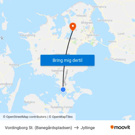 Vordingborg St. (Banegårdspladsen) to Jyllinge map
