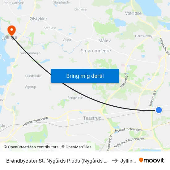 Brøndbyøster St. Nygårds Plads (Nygårds Plads) to Jyllinge map